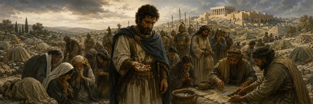 Judas examines hidden pagan amulets as his grieving community prays and prepares an offering for Jerusalem